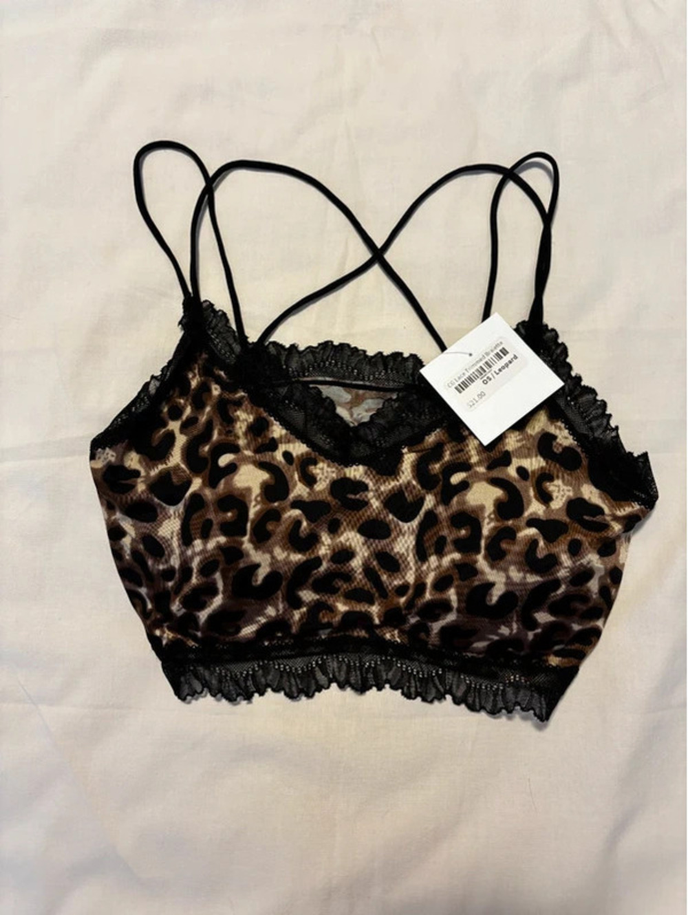 Curvy Girl Leopard Lace Trim Bralette OS NWT
